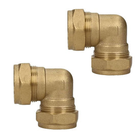 NPH 15mm Brass Compression Elbows Angled Pipe Connectors for Copper Pipe - Pack of 2