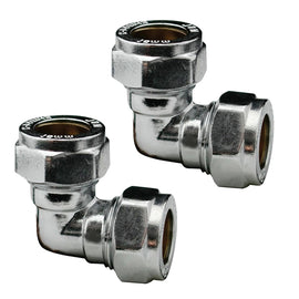 NPH 15mm Chrome Plated Compression Elbows Angled Pipe Connectors for Copper Pipe - Pack of 2