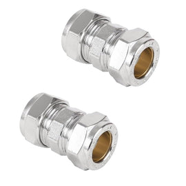 NPH 15mm Chrome Plated Compression Straight Pipe Connectors for Copper Pipe - Pack of 2