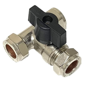 NPH Lever 15mm Large Bore Tee Isolation Valve- Chrome Plated - Full Flow